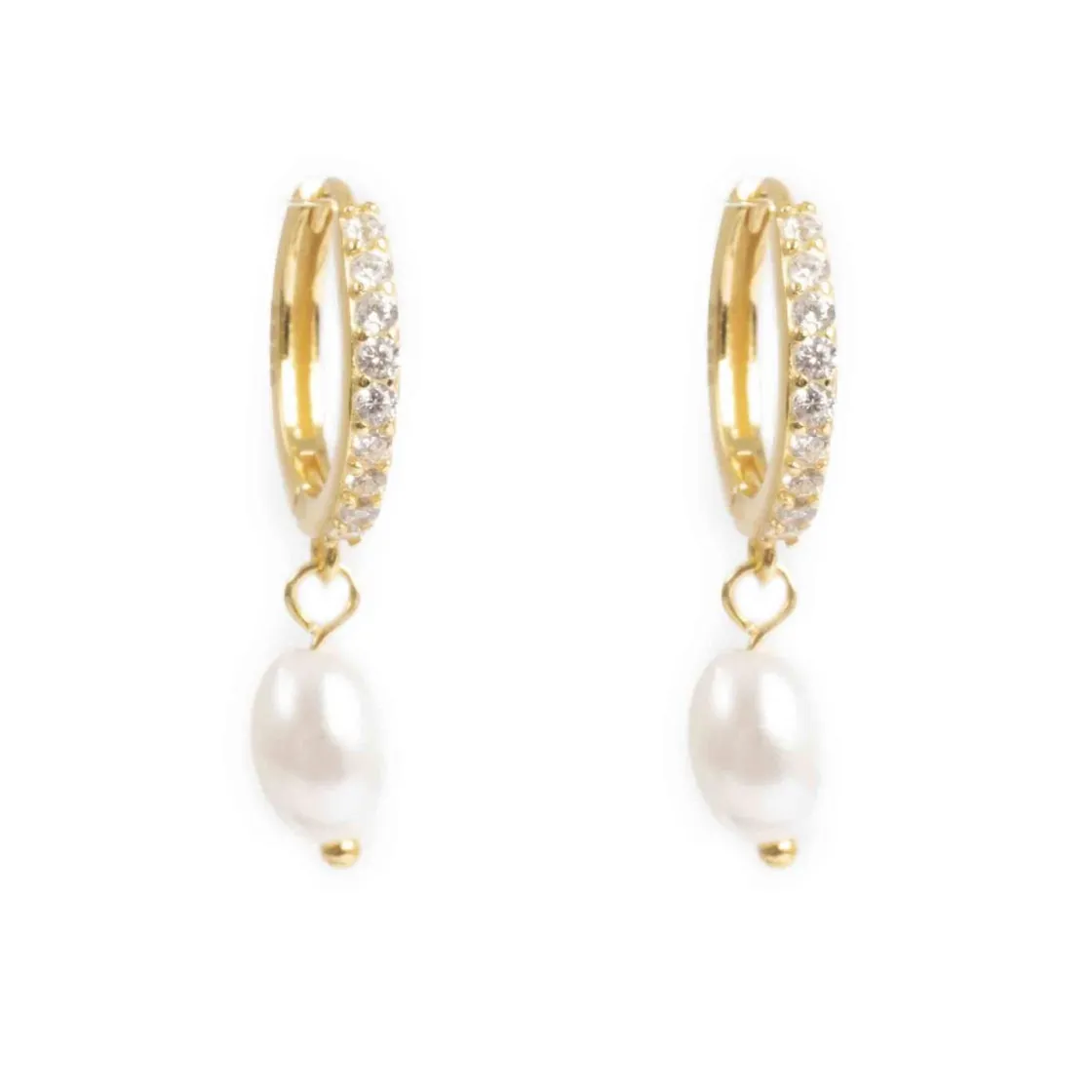 Kremmerhuset Glitrende hoops med perle, Gull| Ørepynt