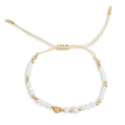 Kremmerhuset Knytearmbånd, hvite beads med hjerte| Armbånd